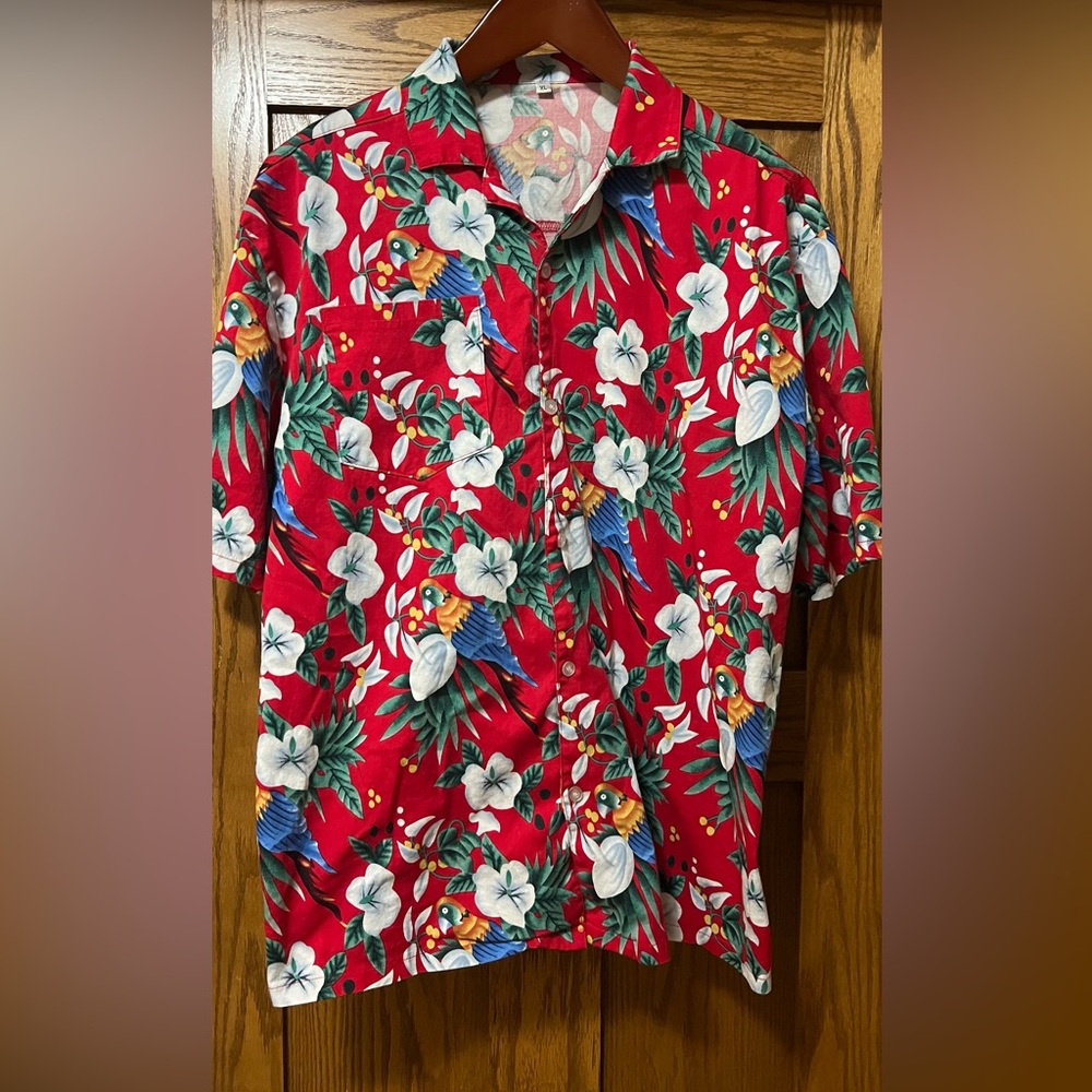 Amazon Red Floral Parrot Men's Shirt